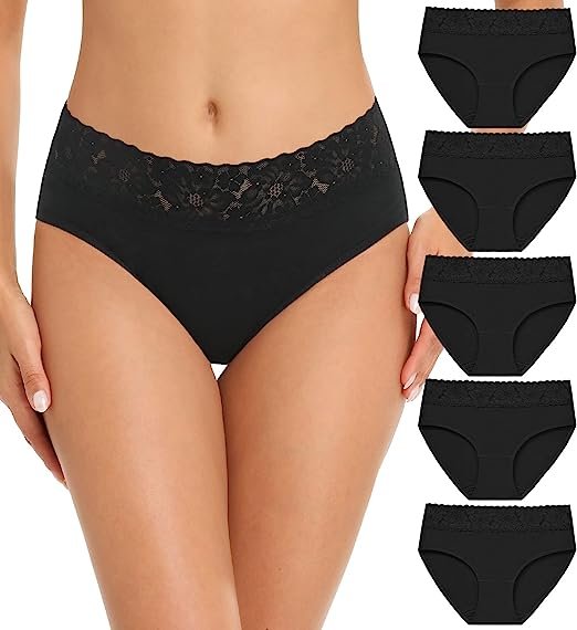 Women's Underwear Cotton Bikini Panties Lace Soft Low Rise Panties ( 5 Pack  )